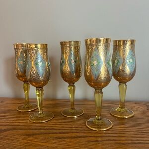 Make offer! 5 Vintage hand painted gold Venetian Murano Liquor glass Italy